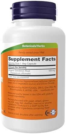 NOW Foods Supplements, Dandelion Root (Taraxacum officinale) 500 mg, Herbal Supplement, For Dietary, 100 Veg Capsules