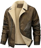 HOOD CREW Men’s Faux Leather Motorcycle Bomber Jacket Windproof Winter Coat Jackets with Shearling Lining