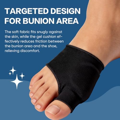 TEAWOO 2Pcs Bunion Relief Sleeves, Big Toe Bunion Corrector for Women & Men, Gel Bunion Pads & Straightener for Hallux Valgus Support & Bunion Pain Relief (1 Pair, Black)