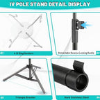 IV Poles,45to 83In IV Stand Floor with 4 IV Bag Holder Stand Portable Telescopic Stabilizing Tripod Stainless Steels Pipe Extension Pole IV Influsion Pole Lightweight Strudy (45-83in)