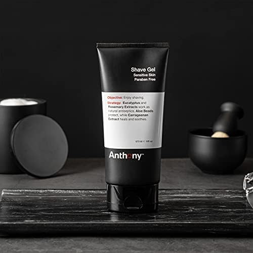 Anthony Shave Gel for Sensitive Skin – Non-Foaming, Soothing Shaving Cream for Men and Women. With Aloe Vera Beads, Eucalyptus, Rosemary and Carrageenan Extract - 6 Fl Oz