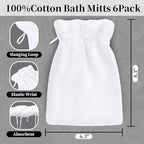 VOOVA & MOVAS White Exfoliating Washcloth 6PC, 8.3"x6.3" - 100% Cotton, Soft Absorbent Body Shower Glove Washcloth with Hanging Loop, Wash Mitts for Body