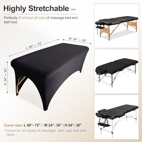 Spa Bed Cover Professional Lash Bed Cover Stretchy Massage Table Cover Beauty Bed Protective Topper, Excellent for Lash Extension, Spa, Massage, Beauty Salon, Wax, Tattoo Bed and Table (Black)