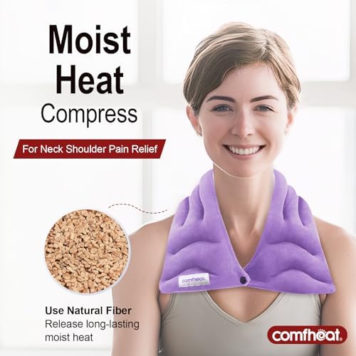 Neck Heating Pad Microwavable for Pain Relief, Moist Hot Compress Microwave Neck Warmer Wrap FSA Eligible HSA for Sore Muscles Relief, Lavender Aroma, 25 x 5.7 Inches, Purple
