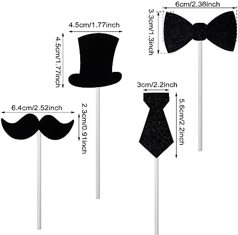 "Honbay 24PCS Black Bowtie Mustache Hat Neckcloth Cupcake Toppers Cake Toppers Cake Dessert Decoration for Birthday Party, Baby Shower, or Other Themed Party - 4 Styles"