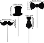 "Honbay 24PCS Black Bowtie Mustache Hat Neckcloth Cupcake Toppers Cake Toppers Cake Dessert Decoration for Birthday Party, Baby Shower, or Other Themed Party - 4 Styles"