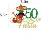 Fiesta 50th Birthday Cake Topper,Taco Bout 50 Birthday Party Glitter Chili Cake Supplies,Fabulous Forty - Mexican Summer Fiesta Party Decoration,50th Birthday Party Decoration Supplies