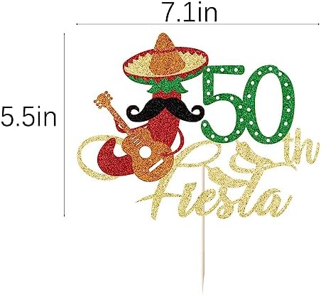 Fiesta 50th Birthday Cake Topper,Taco Bout 50 Birthday Party Glitter Chili Cake Supplies,Fabulous Forty - Mexican Summer Fiesta Party Decoration,50th Birthday Party Decoration Supplies