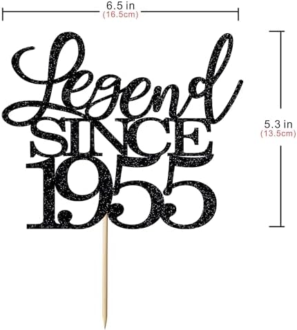 Legend Since 1955 Cake Topper 71th Birthday Happy Birthday Cake Topper Men and Women Cheer 71 Years Old Handmade Black Glitter Cake Decoration (1955)