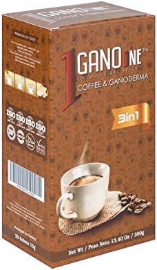 GanoOne 3-in-1 Reishi Mushroom Instant Coffee with Organic Ganoderma Extract, Creamer & Sugar, 20 Single-Serve Sachets per Box (5 Box Pack, 100 Total Servings)