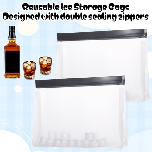 2 pcs Clear Leak Proof Freezer Bag Reusable Ice Storage Bags Ice Cube Freezer Holder Container Silicone Snack Bag Food Storage Bags for Travel Meal Prep Sandwich Fridge Kitchen Organization Whiskey