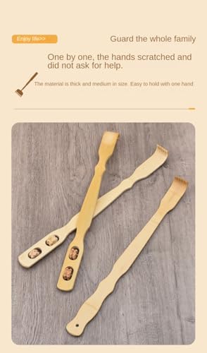 Wooden Bamboo Back Scratcher with Massage Roller, 18.2 Inch Long Handle Back Scratchers for Adults Men Women Wooden Bamboo Back Scratcher with Wood Therapy Massage Roller Handle
