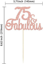 Gyufise 1Pcs 75 & Fabulous Cake Topper Rose Gold Glitter Seventy Five and Fabulous Cake Toppers Happy 75th Birthday Cake Pick for 75th Wedding Anniversary Birthday Party Cake Decorations Supplies
