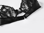 Sexy Womens Underwire Strappy Embroidered Mesh Sheer Lingerie V Neck Set See Bra 2 Piece