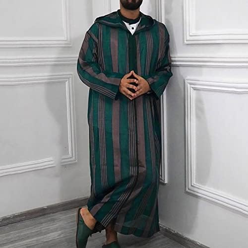 RTTUIOP Thobe For Men Long Sleeve Kaftan Muslim Men Clothing Islamic Caftans Ethnic Kurta Prayer Ramadan Thobe Robes