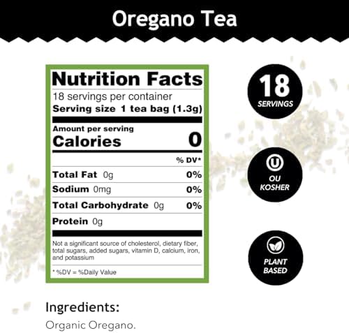 Buddha Teas - Organic Oregano Tea - Herbal Tea - For Health & Wellbeing - With Antioxidants & Minerals - Clean Ingredients - Caffeine Free - OU Kosher & Non-GMO - 18 Tea Bags (Pack of 1)