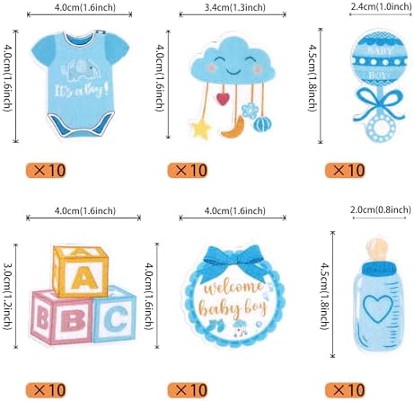 60 PCS Edible Oh Baby Cupcake Toppers Pacifier Cloud Moon Star Welcome Baby Boy Cupcake Picks Edible Baby Shower It's a Boy Cake Decorations for Baby Shower Boys Birthday Party Supplies Blue