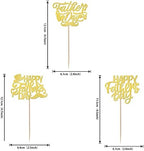 24 Pack Happy Father's Day Cupcake Toppers with Glitter Best Dad Cupcake Picks Love Dad Moustache Hat Cake Decorations for Father's Day Theme Men Birthday Party Supplies Gold