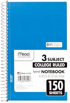 Mead® Wirebound Notebook, 6" x 9 1/2", 3 Subject, College Ruled, 300 Pages (150 Sheets), Assorted Colors