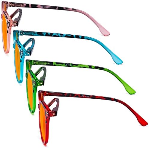 Eyekepper 4 Pack Ladies Computer Reading Glasses - Oversize Round Stylish Blue Light Blocking Readers for Women Orange Tinted +2.00