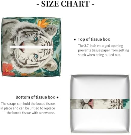 Majestic White Tiger Tissue Box Cover Square, Waterproof Leather Tissue Box Holder Portable Dispenser Modern Home Decoration for Bathroom Car Nightstand Vanity