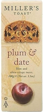 Miller's Artisan Biscuits Toast with Plum & Date | Slim & Ultra-Crispy Toasts | Imported from England | 3.5 oz