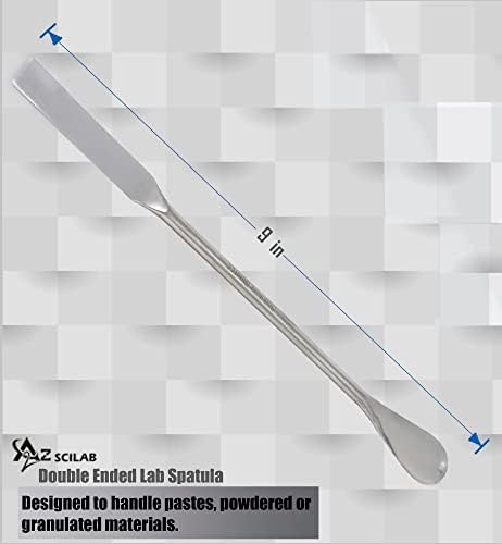 A2Z Multipurpose Lab Spoon Spatula Stainless Steel, Double Ended Sampling Spoon Long Handle Mixing Spatula for Medicine, Powders Gel Cap Filler- Laboratory Supplies for Experiments & Lab Use - 9 inch