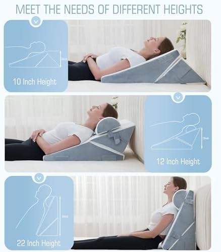 3Pcs Orthopedic Bed Wedge Pillow for Sleeping, Adjustable 9&12 Inch Memory Foam Wedge Pillow Post Surgery or Back, Neck and Knee Support, Triangle Pillow for Acid Reflux Gerd Snoring