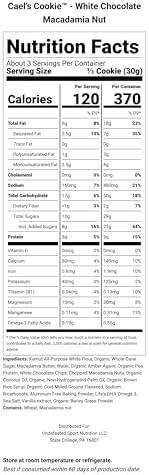 Cael's Cookie™ White Chocolate Macadamia Nut — Soft-Baked Protein Cookie, 9g Plant-Based Protein, 550mg Omega-3 DHA, Organic Kamut® Flour, No Refined Sugar, Dairy-Free, Soy-Free, Non-GMO (6 Cookies Per Box)
