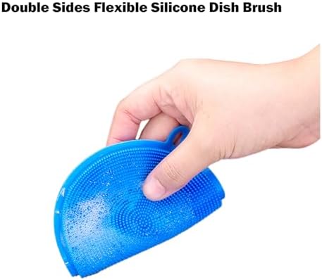 Silicone Sponges Dish Scrubber, Multi-Purpose Kitchen Sponge for Household Cleaning, Best for Nonstick Pots and Pans, Potato Vegetable Fruit Cleaner (3, Silicone Sponge Rund Blue)