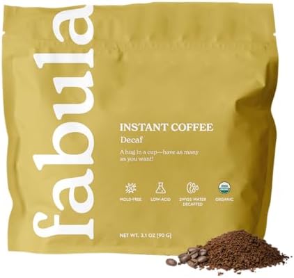 Fabula Organic Instant Decaf Coffee - Low Acid, Mold Free, Premium Arabica Beans, 90g