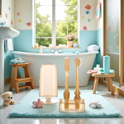 JJLFresheners 1Set Toothbrush,Infant Toothbrush 360 Degree Cleaning Dental Care Silicone Tongue Brush Bath for Infants Carrot 0-18M Infant Toddler