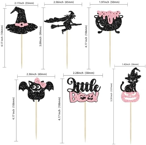 Gyufise 24Pcs Halloween Cupcake Toppers Glitter Pink Ghost Little Boo Bat Witch Cat Pumpkin Cupcake for Halloween Theme Baby Shower Birthday Party Cake Decorations Supplies