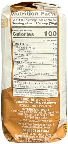 00 Antimo Caputo Pasta & Gnocchi Flour 2.2 Lb Bag- Italian Double Zero Grain Type - Extracted Wheat Blend - All Natural for Pasta Fresca Dough (2.2LB Bag)