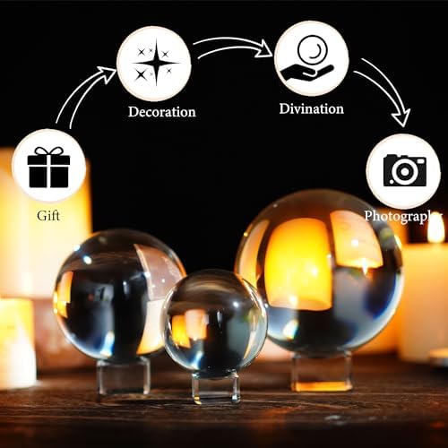 ZEERSHEE 3pcs 60/80/100mm Clear Crystal Balls with Stand Decorative Transparent Spheres Photography Prop for Magical Shots Fengshui Crystal Balls for Meditation Divination Decor
