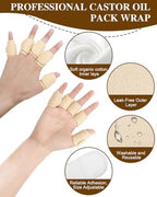 10pcs Castor Oil Pack Wrap for Fingers, Reusable Castor Oil Compress Pack for Finger and Thumb, Soft Organic Cotton, Self Adhesive Adjustable Finger Wraps