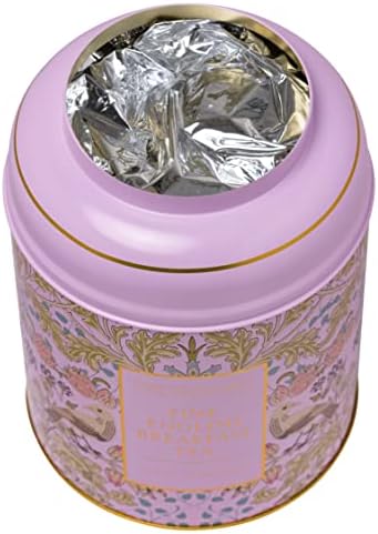 New English Teas Song Thrush & Berries Tea Caddy in Pink with 240 English Breakfast Teabags