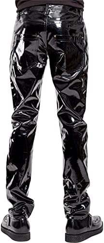 Men's Sexy Shiny Patent Leather Pants Trousers Latex Wet Look Nightclub Bar Stage Costume Black