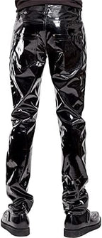 Men's Sexy Shiny Patent Leather Pants Trousers Latex Wet Look Nightclub Bar Stage Costume Black