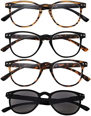 Eyekepper 4-Pack Round Full Coverage Ultrathin Flex Frame Reading Glasses Sunshine Readers