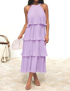 ZESICA Women's 2026 Summer Sleeveless Halter Neck Ruffle Tiered Layed Chiffon Flowy Swing Long Midi Dress