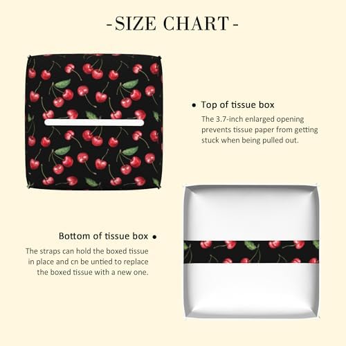 Tissue Box Holder Cherry Fruit Tissue Box Cover Square Leather Tissue Holder Organizer Portable Decorative Facial Paper Case for Home Office Bathroom Vanity Countertop