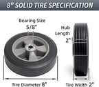 GICOOL 8" x 2" Flat-Free Solid Rubber Tire and Wheel with Ball Bearings and 5/8" Axle Bore Hole, 2" Offset Hub, For Hand Truck Dolly Trolley Garden Wagon Cart Generator Replacement Tire, 2 Pack