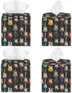 Retro Music Guitar Print Tissue Box Cover Leather Tissue Box Case Holder Decorative Facial Paper Organizer for Car Bathroom Tabletop