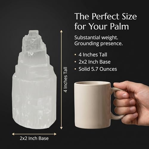 | Selenite Skyscraper | 4'' Tall | 1pc | Crystals and Healing Stones, Spiritual Gifts for Women, Reiki, Chakra, Yoga, Meditation Accessories