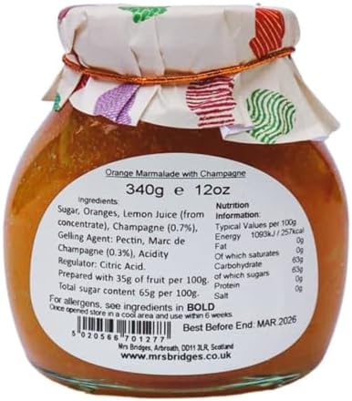 Mrs Bridges Celebration Marmalade with Champagne, Made in Scotland, 12oz Jar (Pack of 4)