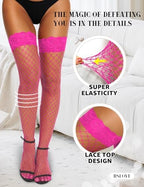 RSLOVE Women's Lace Top Fishnet Thigh-High Stockings with Antiskid Silicone Sexy Stay Up Tights Pantyhose