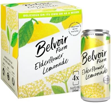 Belvoir Farms Sparkling Elderflower Flavored Lemonade | Delicious On It's Own Or As A Mixer | Product of The UK | 4 Cans, 8.4 fl oz (250mL)