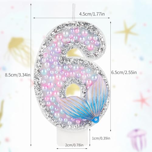 Girls' Glitter Mermaid Tail Candles & Cake Toppers - Happy 6th Birthday Morning