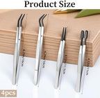 Stainless Steel Rubber Coated Tweezers, 4 PCS Tweezers with Rubber PVC Coated Set Rubbers Straight Flat Tip Long Bent Tweezer Rubbers Straight Tip Tweezer for Crafting Stamp Jewelry Industrial Lab